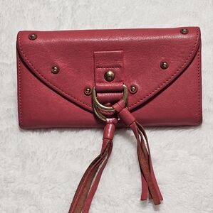 🔥🔥See By Chloe Pink Wallet with Textured Leather and Gold Accents